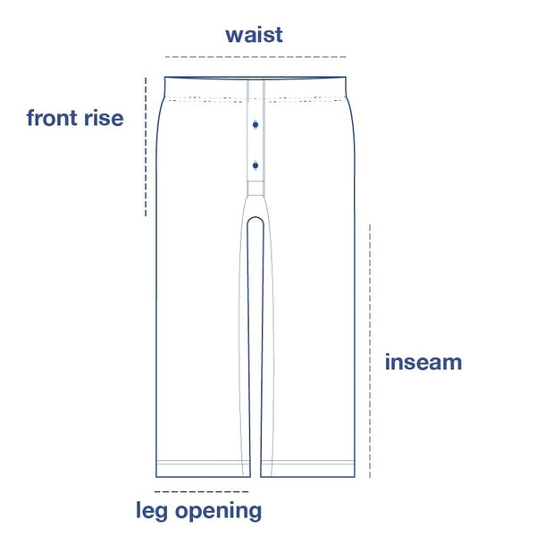 Pajama Pants size chart measurement diagram