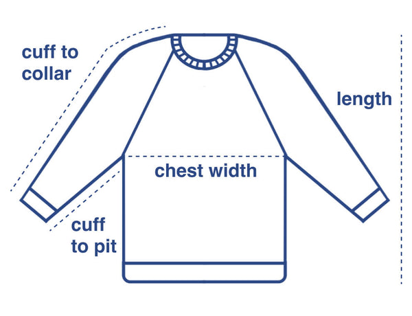 Raglan Sweater size chart measurement diagram