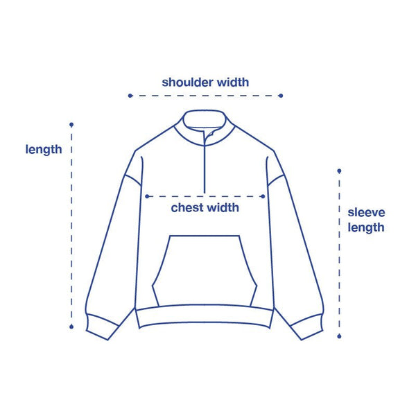 Wild Quarter Zip Sweat size chart measurement diagram