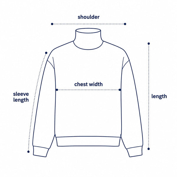Wild Turtleneck Sweatshirt size chart measurement diagram