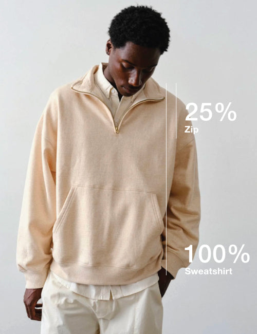 Wild Quarter Zip SweatUpcycled 100% organic cotton. Zero dye.