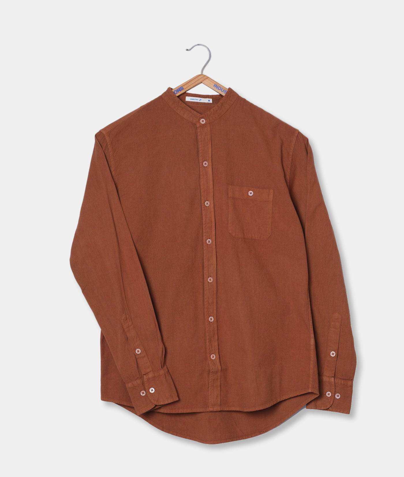 Band Collar Madras Shirt - LS