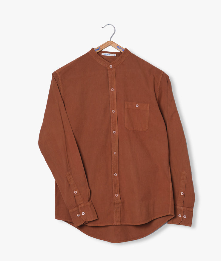 Band Collar Madras Shirt - LS