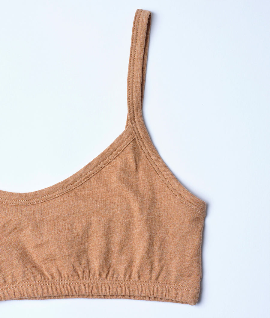 Close-up of a tan organic cotton camisole top against a white background - Industry of All Nations
