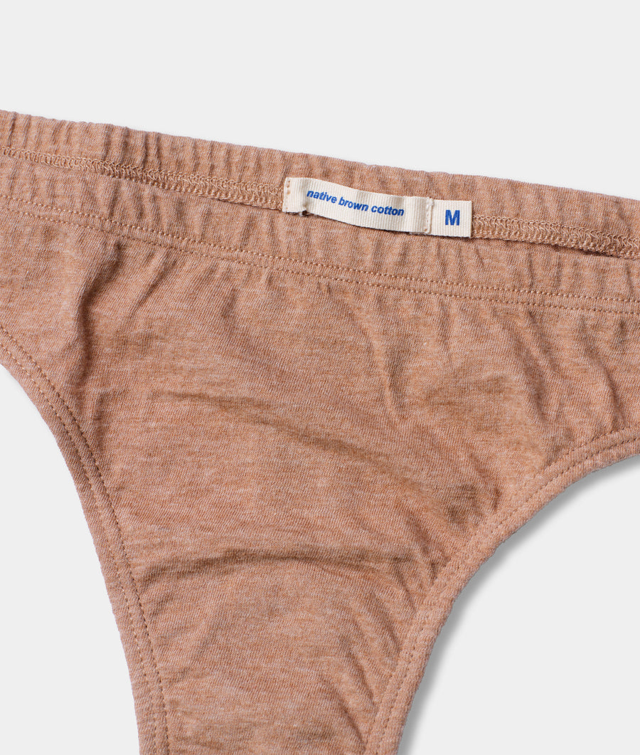 Close-up of a brown cotton underwear with "Native brown cotton" label - Industry of All Nations