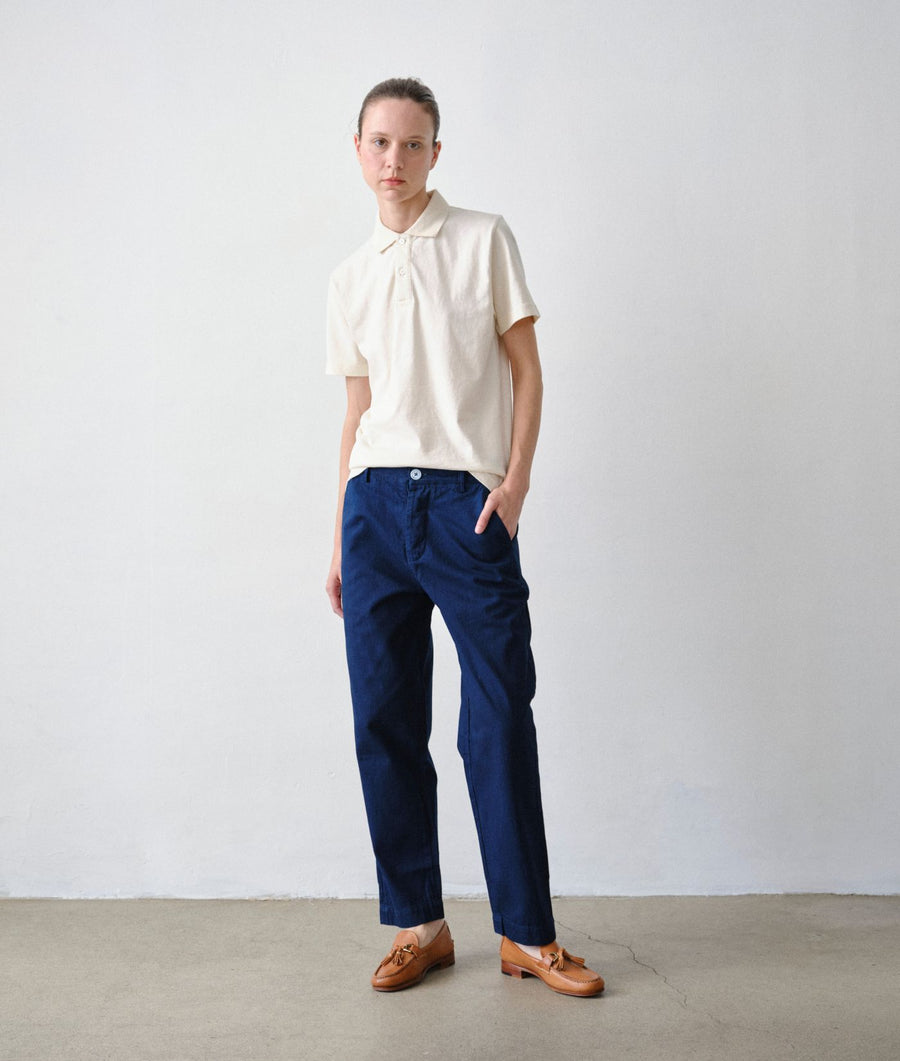 Woman wearing Chinote Pants in Indigo 12