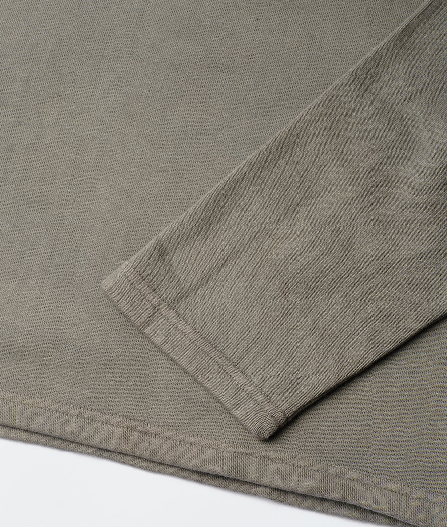 Close up detail shot of a grey organic cotton long sleeve tee shirt - Industry of All Nations