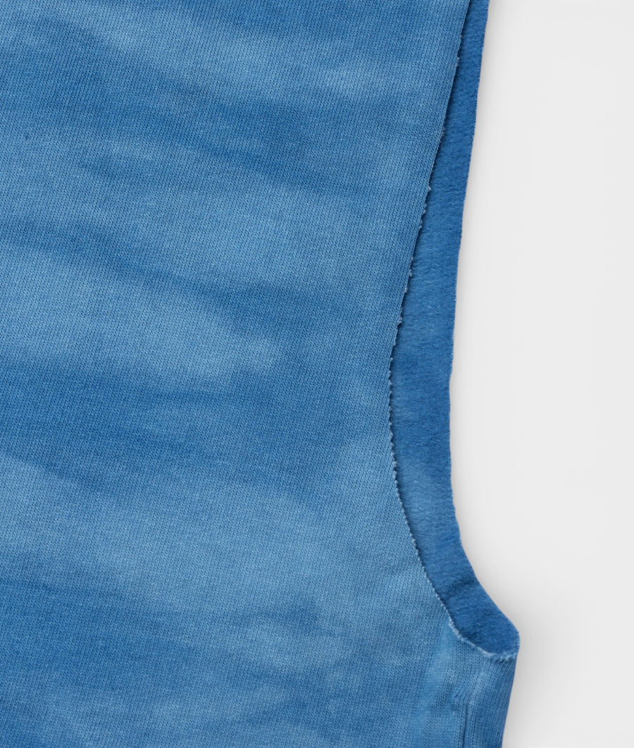 Close-up image of a blue organic cotton tank top - Industry of All Nations