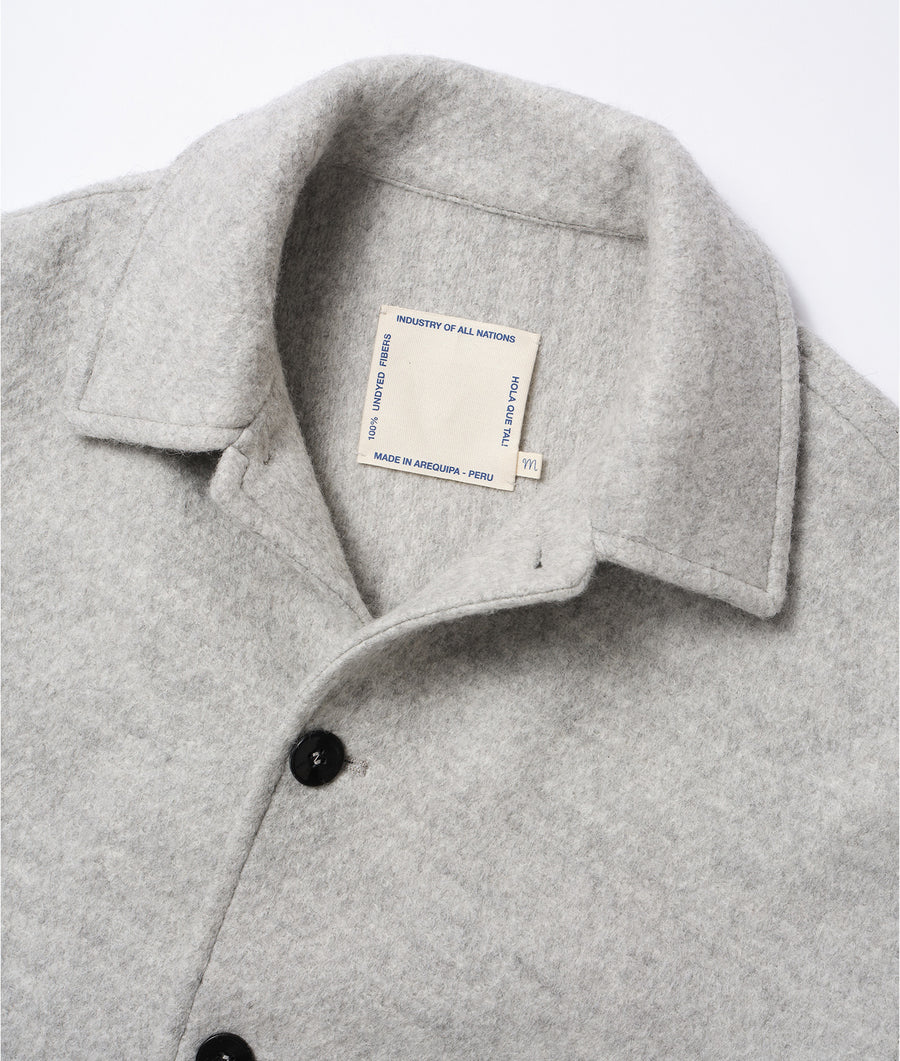 Gray woolen jacket with Industry of All Nations brand label displayed - Industry of All Nations