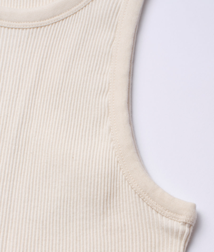 Cream-colored ribbed knit tank top, detail shot - Industry of All Nations