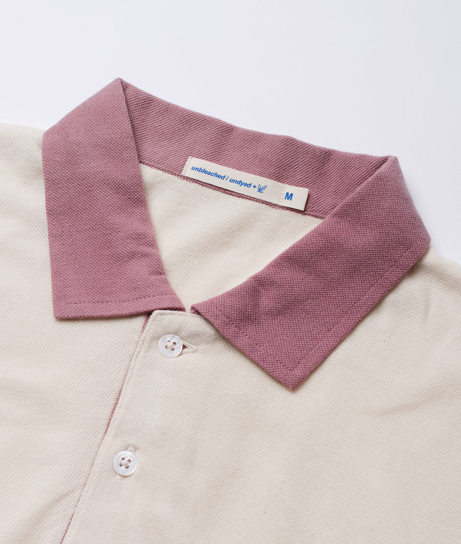 Cream-colored organic cotton knit shirt with pink collar detail - Industry of All Nations
