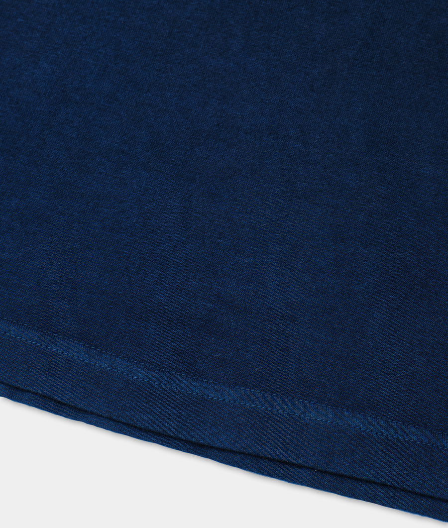 Dark blue organic cotton t-shirt displayed flat against a white background - Industry of All Nations