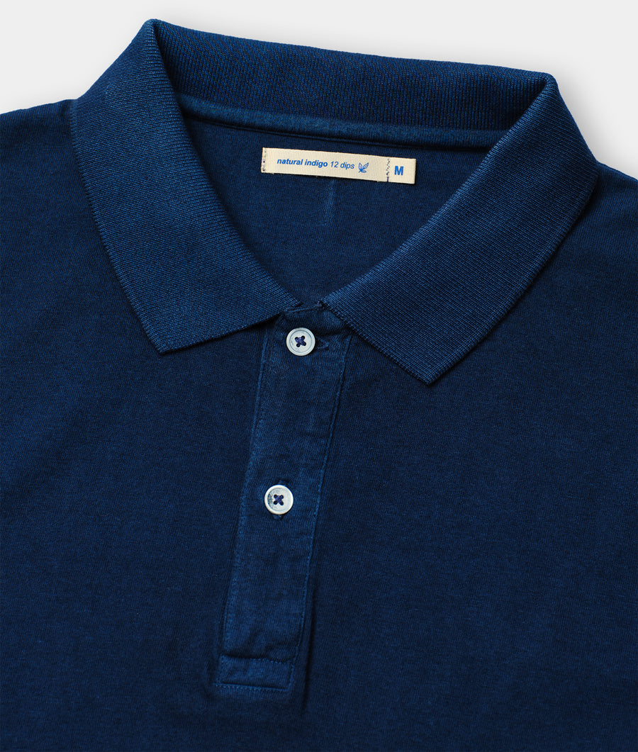 Navy blue polo shirt with 12 dips natural indigo dye and branded label - Industry of All Nations