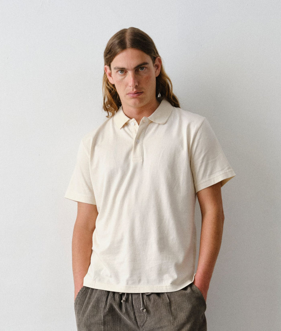 Man wearing the Standard Polo in Undyed