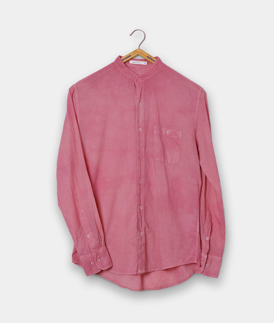 Pink button-up shirt displayed on a hanger - Industry of All Nations