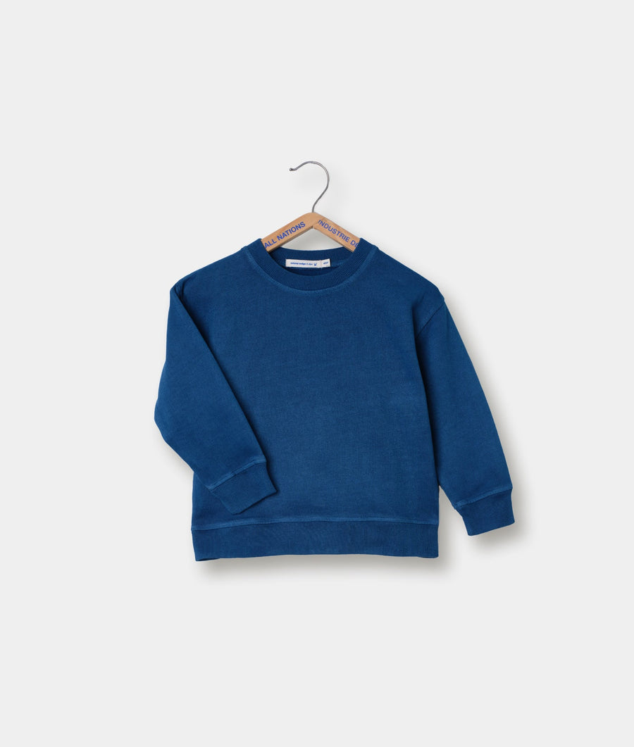 A navy blue crewneck sweatshirt displayed on a clothes hanger - Industry of All Nations