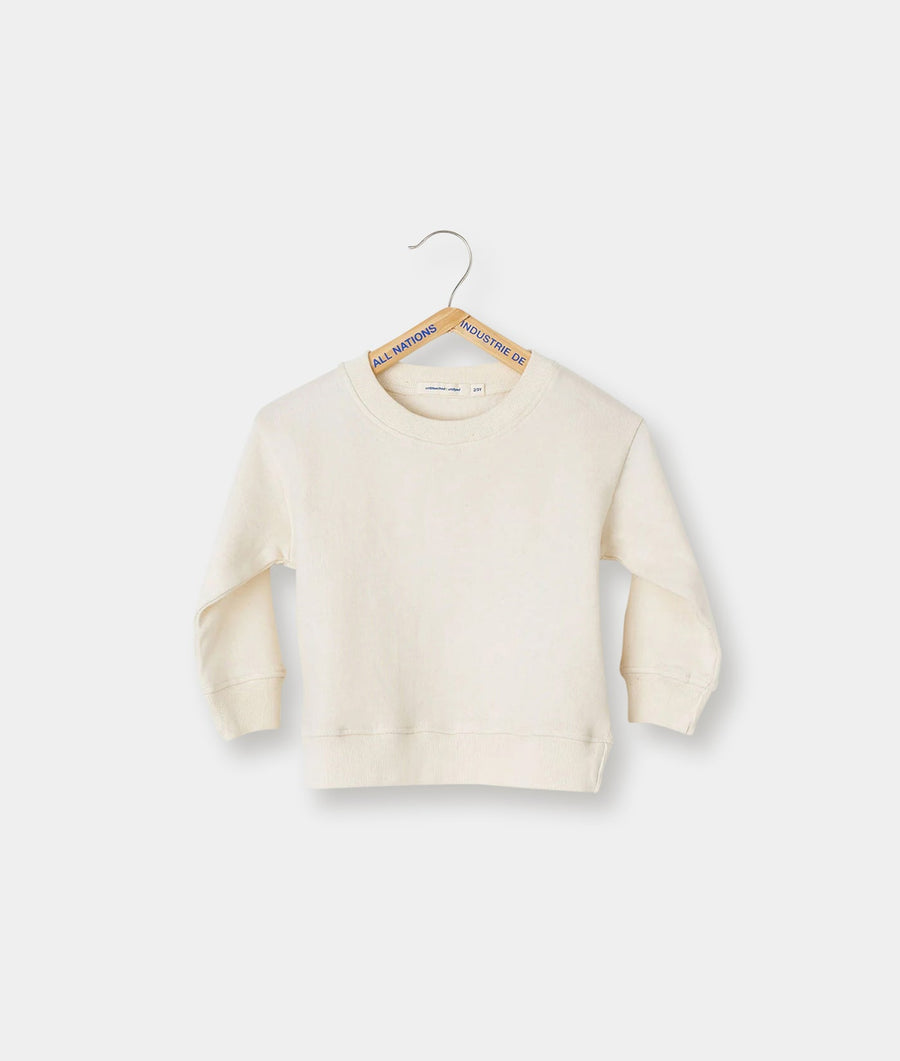 Cream-colored organic cotton crewneck sweatshirt displayed on a hanger - Industry of All Nations