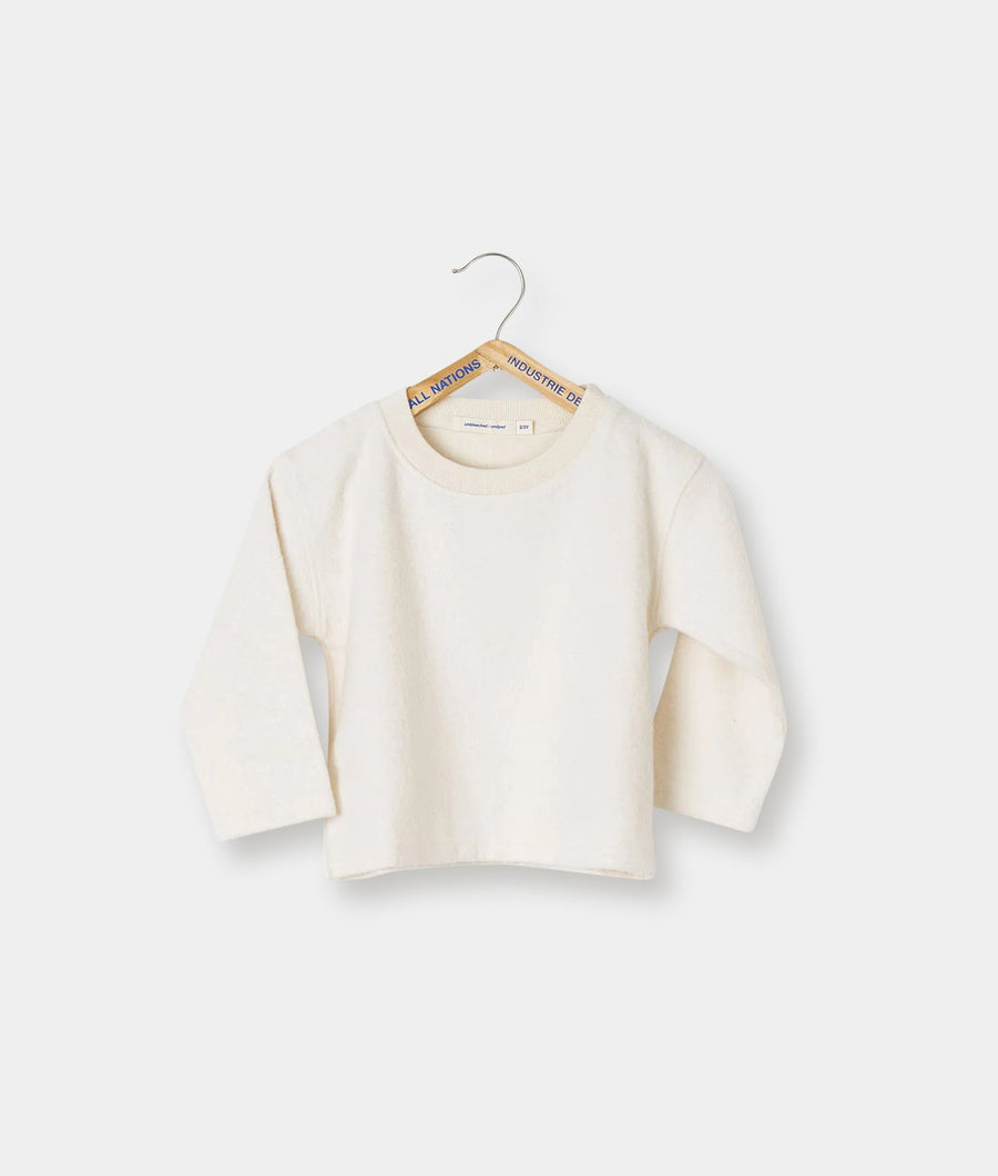 Beige crew neck sweater displayed on a white hanger - Industry of All Nations