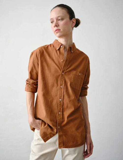 Woman wearing IOAN Madras Shirt in Acacia