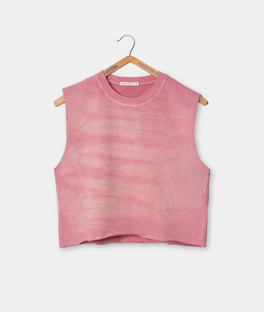 Pink tie-dyed sleeveless crop top on wooden hanger - Industry of All Nations