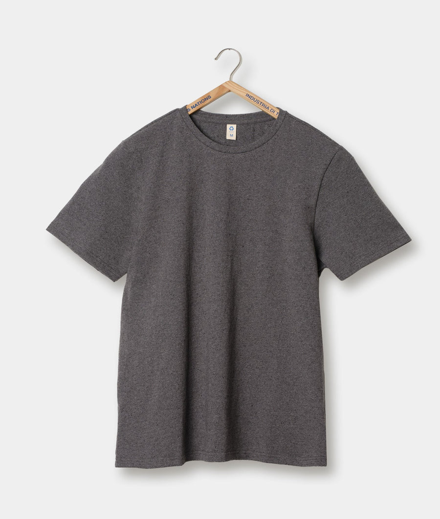 Grey crew neck t-shirt displayed on a hanger - Industry of All Nations