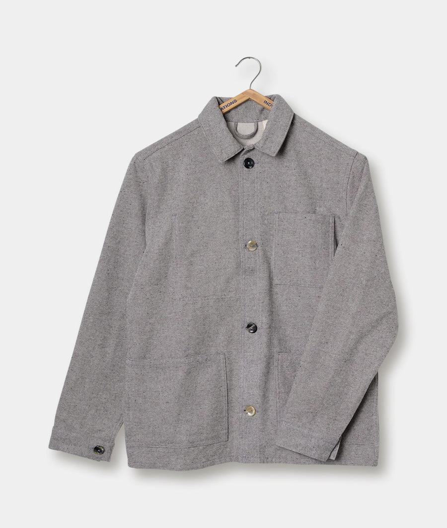 Gray wool worker jacket on hanger - Industry of All Nations
