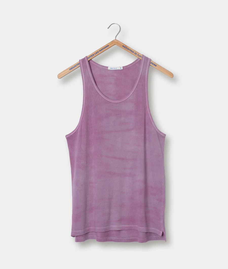 Lavender colored sleeveless tank top, displayed on a wooden hanger - Industry of All Nations
