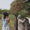 Woman in an indigo tie-dye tank dress filming workers loading harvested indigo plants - Industry of All Nations