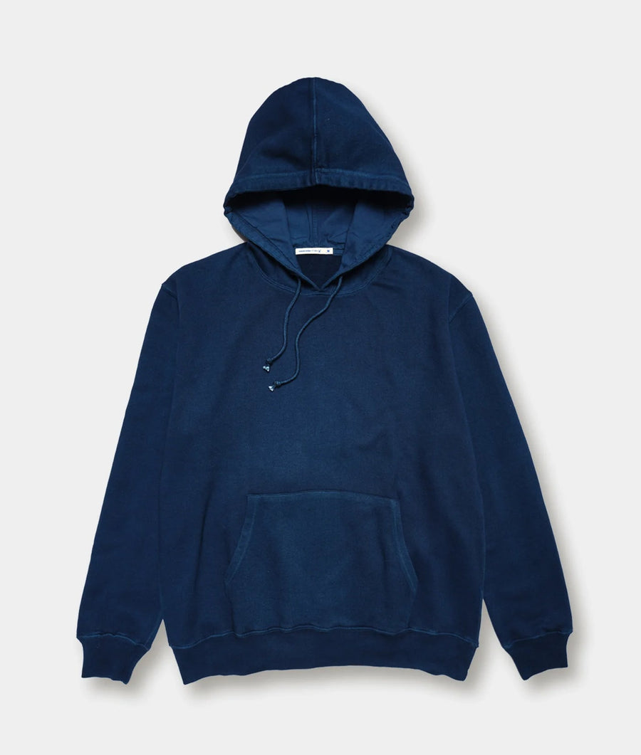 Navy blue heavyweight organic cotton hoodie displayed flat - Industry of All Nations