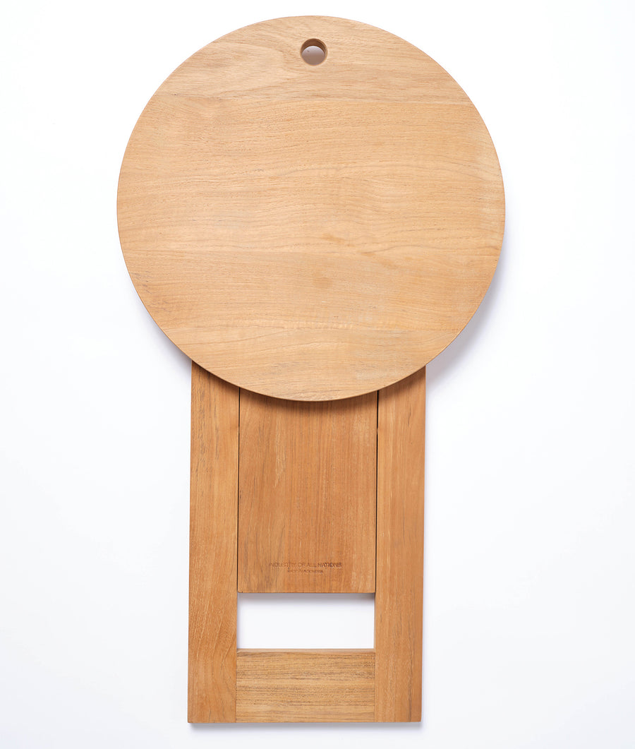 Circular wooden cutting board with a hole at the top - Industry of All Nations