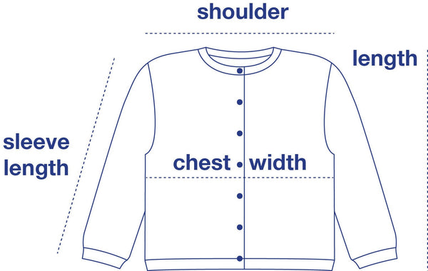Alpaca Cropped Cardigan size chart measurement diagram