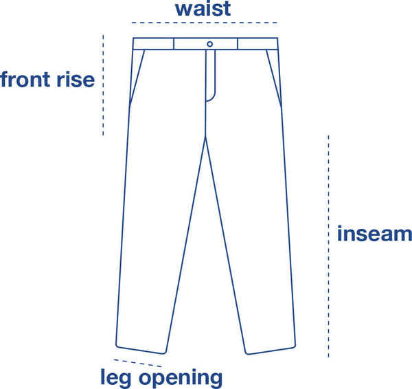 Chinote Pants size chart measurement diagram