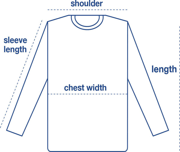 Clean Crew Long Sleeve size chart measurement diagram