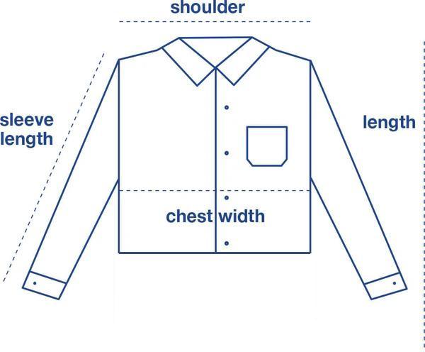 Cropped Madras Shirt LS size chart measurement diagram