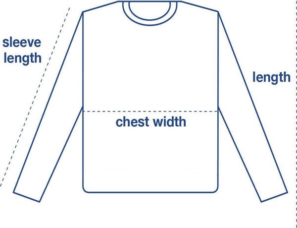 Kung Fu Sweatshirt - LS size chart measurement diagram