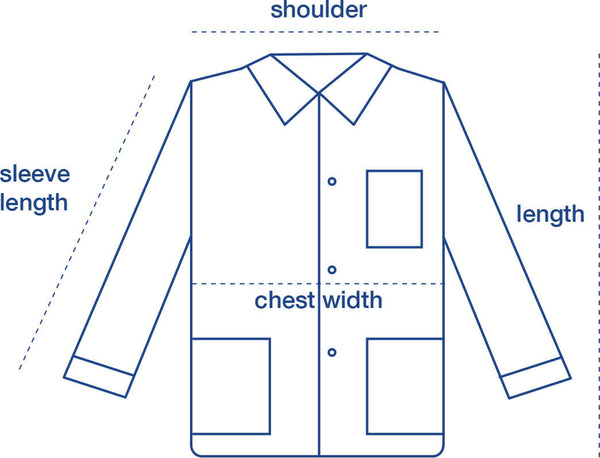 New Work Jacket size chart measurement diagram