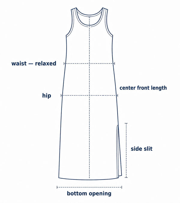 Pique Tank Dress size chart measurement diagram