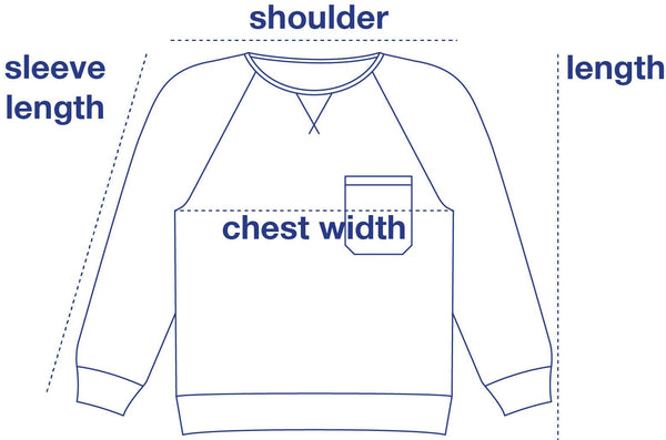 Pocket Sweatshirt size chart measurement diagram