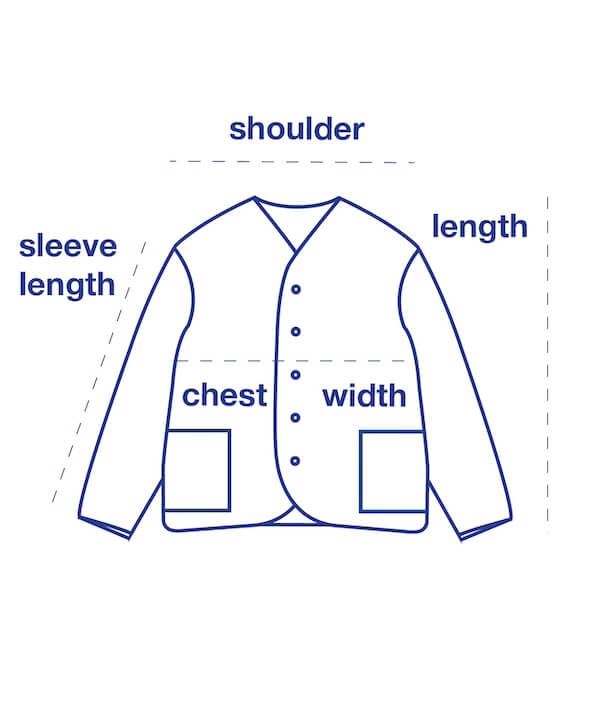 Quilted Jacket size chart measurement diagram