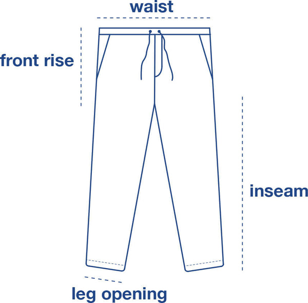 Sweatpants - Reversed Fleece size chart measurement diagram