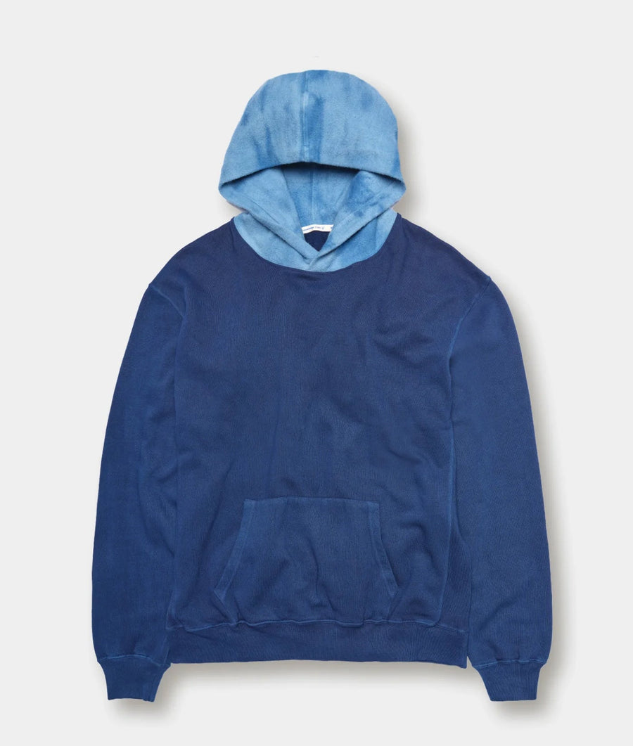 Blue hooded sweatshirt with front pouch pocket, displayed on a white background - Industry of All Nations