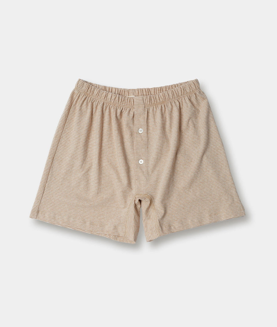 Tan striped organic cotton boxers displayed flat lay - Industry of All Nations
