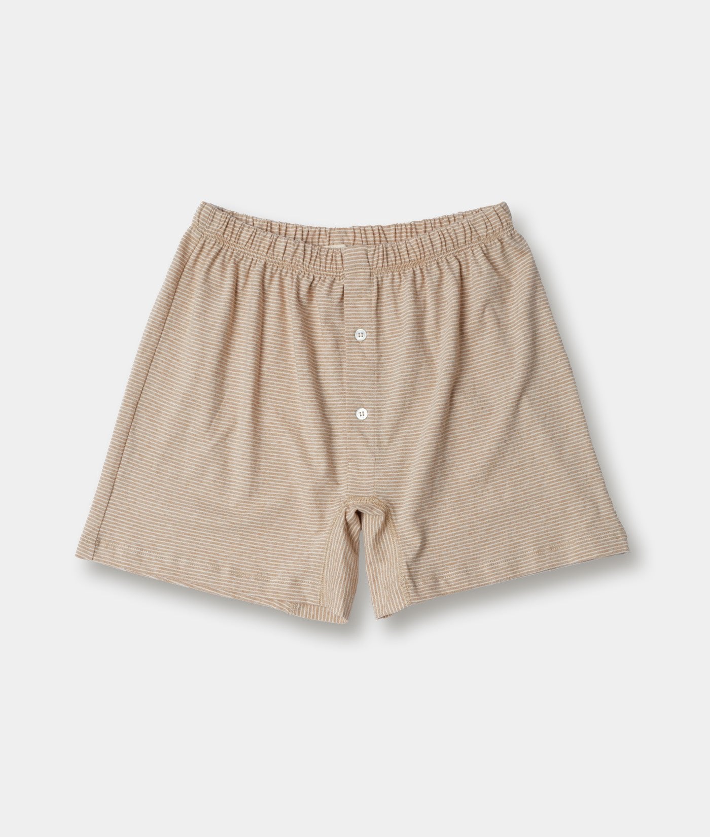 Tan striped organic cotton boxers displayed flat lay - Industry of All Nations