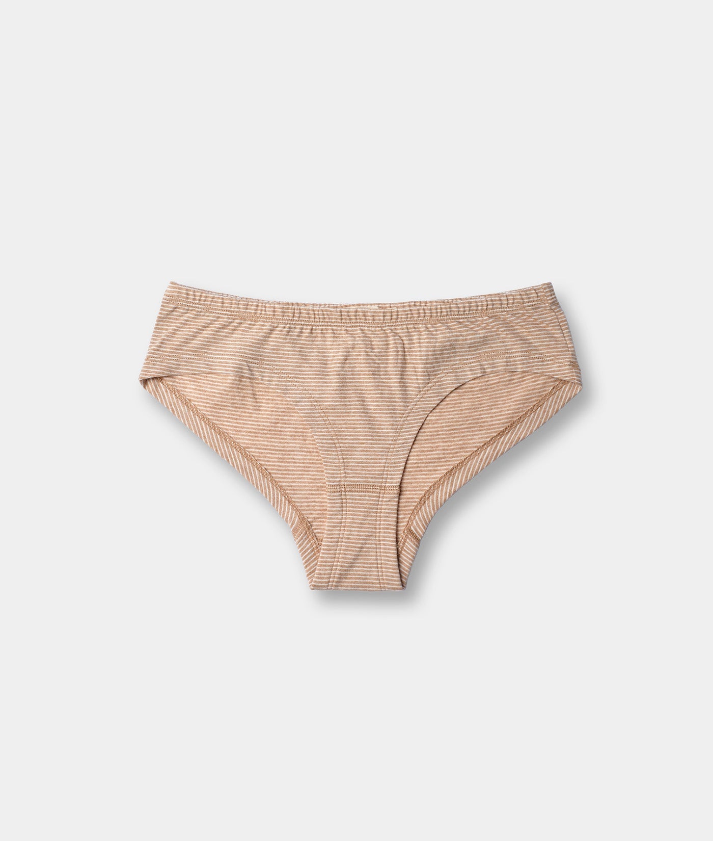 Tan and brown striped organic cotton women's panty in a flat lay product shot - Industry of All Nations