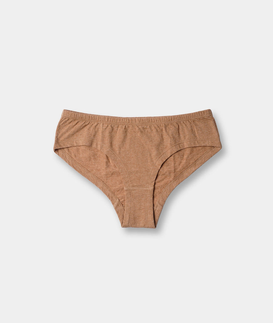 Brown organic cotton panties in a simple, classic design laid flat against a white background. - Industry of All Nations