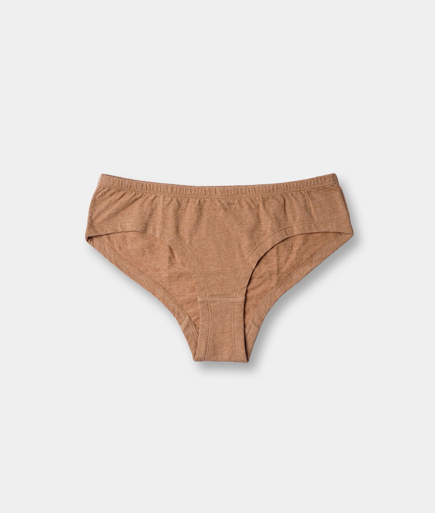 Brown organic cotton panties in a simple, classic design laid flat against a white background. - Industry of All Nations