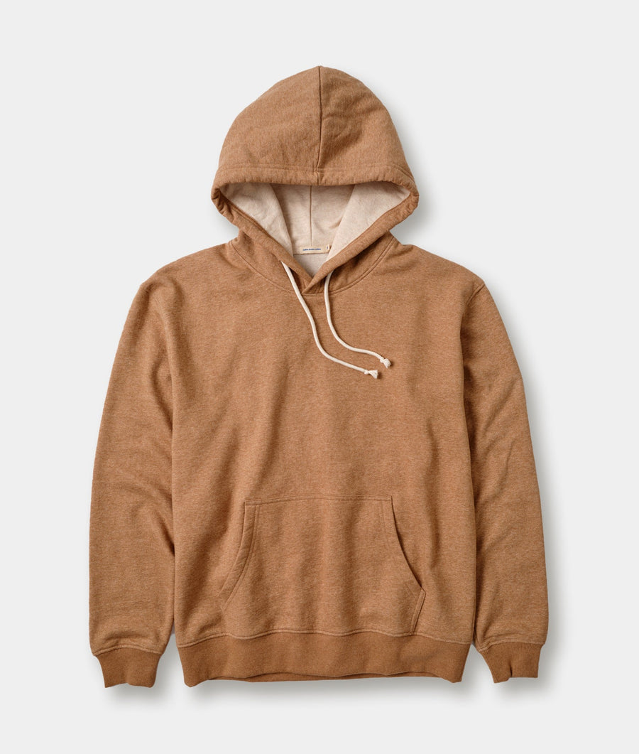 A beige hooded pullover sweatshirt with a drawstring hood, displayed in a flat lay view - Industry of All Nations
