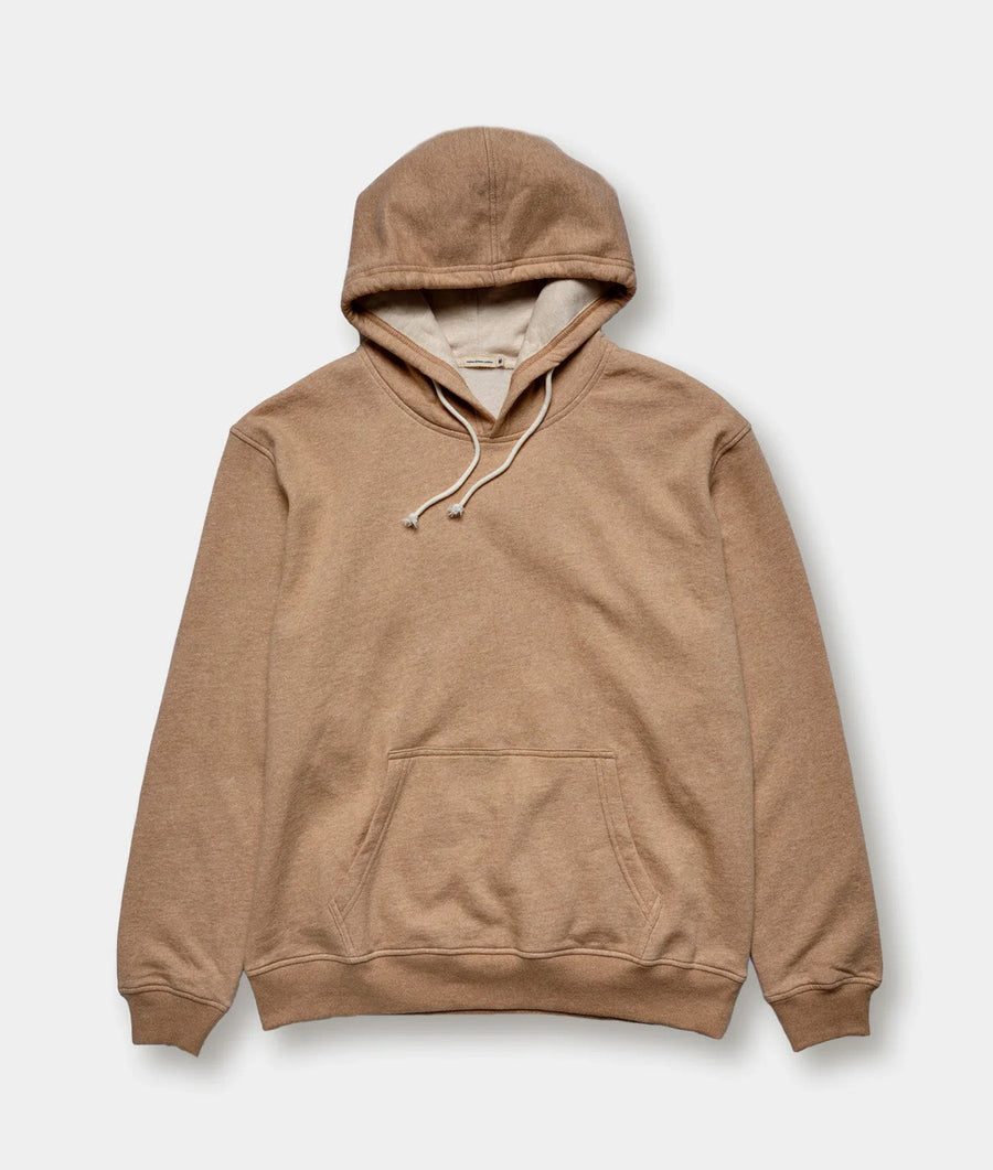 Tan hooded sweatshirt with drawstring and front pocket, displayed flat on a white background - Industry of All Nations