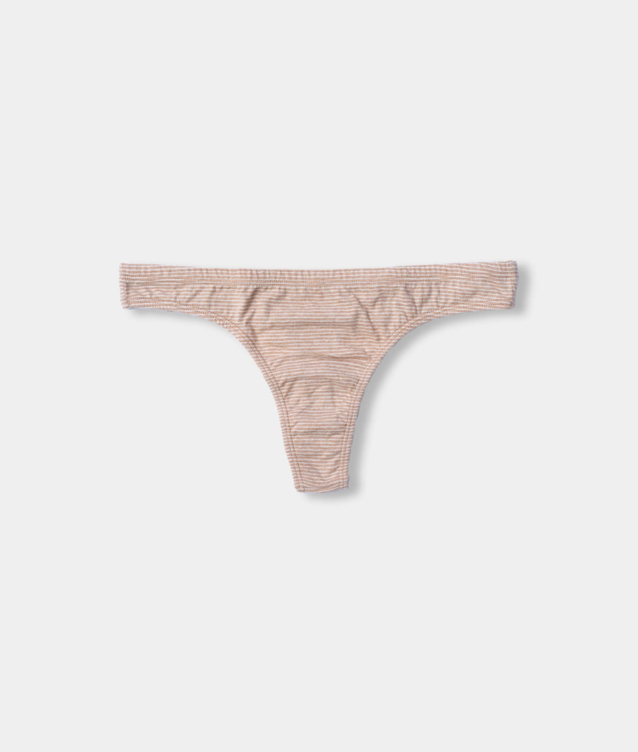 Tan and white striped organic cotton briefs in a flat lay arrangement - Industry of All Nations