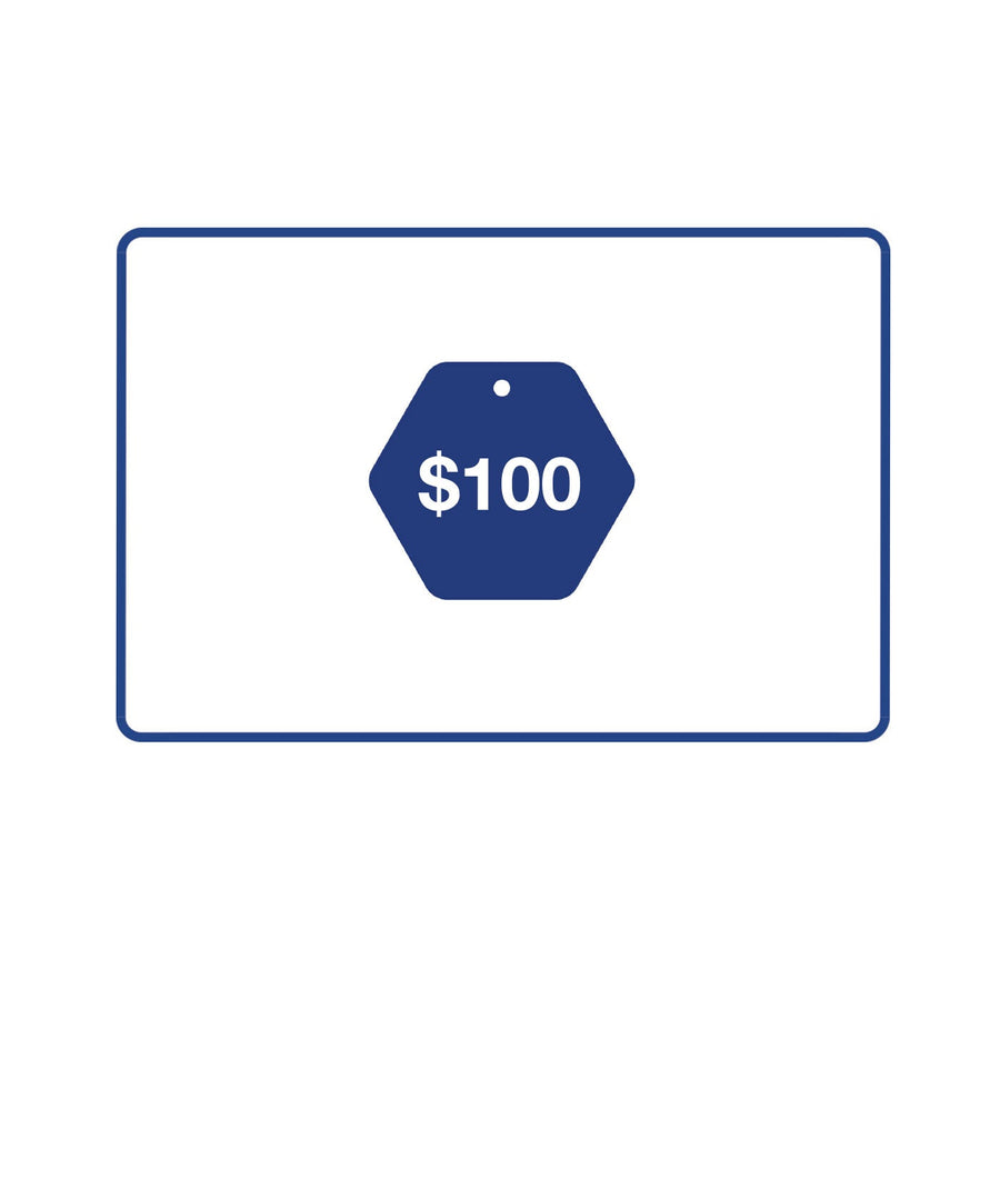 A blue hexagonal price tag displaying $100 - Industry of All Nations